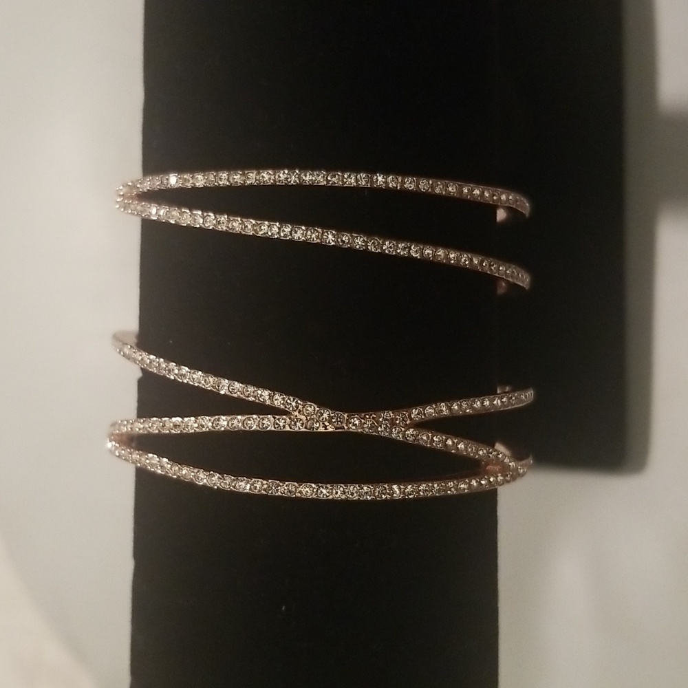 Women's Vince Camuto Double Cuff Rose Gold Bracelet with Rhinestones; One Size